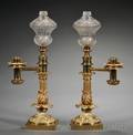 Pair of Empirestyle Bronze and Colorless Cut Glass Argandtype Oil Lamps
