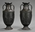 Pair of Wedgwood Black Basalt Twohandled Vases