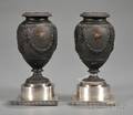 Pair of Silver Mounted Wedgwood Black Basalt Vases