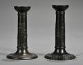 Near Pair of Wedgwood Black Basalt Candlesticks