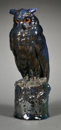 Rambervillers Art Nouveau Lusterglazed Earthenware Figure of an Owl