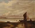 Continental School 19th Century Coastal Scene with Horsedrawn Carts on a Beach
