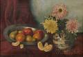 French School 20th Century Still Life with Fruit and Chrysanthemums