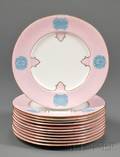 Set of Twelve Coalport Pink and Blue Porcelain Service Plates