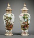 Pair of Chinoiserie Decorated Bristol Glass Vases and Covers