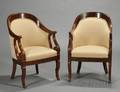 Pair of Charles X Style Partebonized Mahogany Spoonback Armchairs