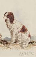 Edward Lear British 18121888 Spaniel Seated in a Landscape