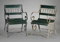 Pair of Metal and Painted Wood Garden Armchairs