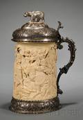 Continental Carved Ivory and Silvermounted Tankard