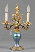Art Glass and Gilt Metalmounted Twolight Girandole