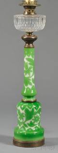 Green Cased Cut Glass Oil Lamp Base