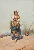 G Fortunati Italian 19th Century Italian Peasant Woman Carrying a Water Jug