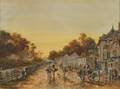 Louis Etienne Timmermans French 18461910 Village Lane with Figures and Horses