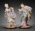Pair of Enamel Decorated Bisque Porcelain Figures