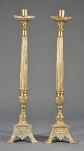 Pair of Tall Brass Ecclesiastical Candlesticks