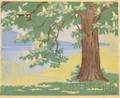 Elfriede Jungk German b 1889 Woodblock Print Tree in Bloom by a Lake