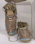 Pair of Sioux beaded and quilled hide moccasins