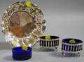 Sandona 800 Silver Dish and Pair of 800 Silver Salts with Cobalt Glass Inserts