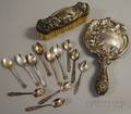 TwoPiece Sterling Vanity Set and Eleven Assorted Silver Demitasse Spoons