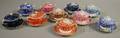 Set of Ten Spode Floral Transferdecorated Porcelain Covered Bouillon Cups and Saucers