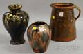 Glazed Pottery Pitcher and Two Vases