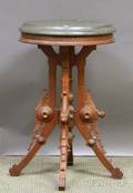 Victorian Renaissance Revival Gray Marbletop Carved Walnut Stand