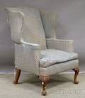 Chippendalestyle Upholstered Carved Mahogany Wing Chair