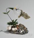 Geode and Carved Jade Floral and Hummingbird Figural Group