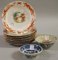 Two Small Asian Porcelain Bowls and a Set of Eight Plates