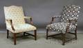 Two Chippendalestyle Upholstered Mahogany Library Armchairs