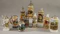 Ten Assorted Modern Decorated Stoneware Ceramic and Porcelain Beer Steins