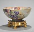Handpainted Grapesdecorated Gilt Limoges Porcelain Punch Bowl on Stand