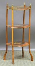 Frenchstyle Brassmounted Marquetry Floraldecorated Kingwood Veneer and Beechwood Threetier Stand