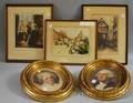 Two Framed European Aquatints an Etching and a Pair of Framed George and Martha Washington Portrait Prints