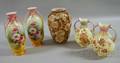 Four Floraldecorated Ceramic Vases and a Phoenix Glass Vase