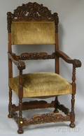 Baroquestyle Upholstered Carved Walnut Armchair