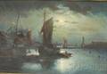 Italian School 19th Century Moonlit Harbor