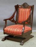 Edwardian Upholstered Inlaid Carved Mahogany Platform Rocker