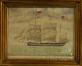 Framed Watercolor US Bark Patriot of Salem Captain Nathan Frye