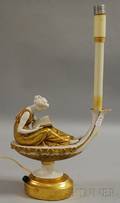 Giltporcelain Figural Maiden Reading on an Oil LampTable Lamp