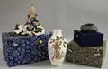 Chinese Porcelain Vase Figural Group and Glazed Stoneware Censer