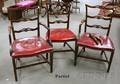 Set of Six Kaplan Federalstyle Red Leather Upholstered Mahogany Ribbonback Dining Chairs and a Single Shieldback Side Chair