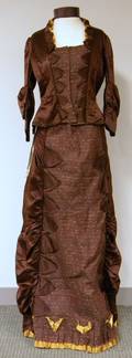 Chocolate Brown and Gold Silk Victorian Dress