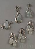 Six Sterling Silver Jade and Rhinestone Double Gourd Pendants