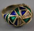 14kt Gold Enamel and Diamond Dome Ring
