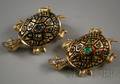 Two 14kt Gold Gemset and Enamel Turtle Brooches