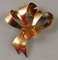Retro Cartier 14kt Gold and Citrine Bow Brooch