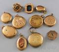 Small Group of Mostly Victorian Gilt Lockets and Brooches