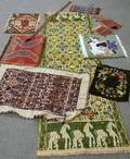 Lot of Three European Textiles and Seven Small Oriental Rug Fragments