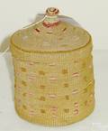 Aleut false embroidered turned trinket basket early 20th c